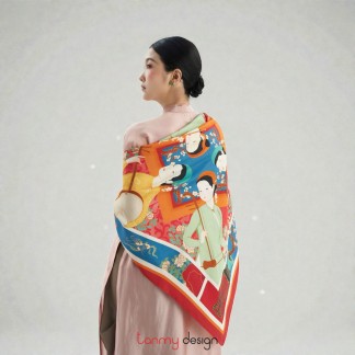 Silk scarf - four girls - 90x90 cm